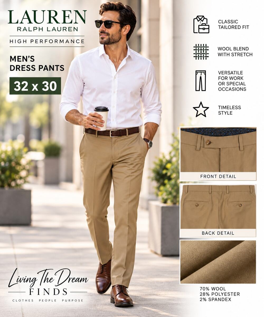 Lauren Ralph Lauren High Performance Men’s Dress Pants 32x30 Tan Wool Blend